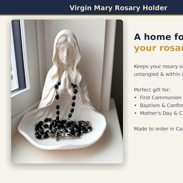Virgin Mary rosary holder and prayer statue