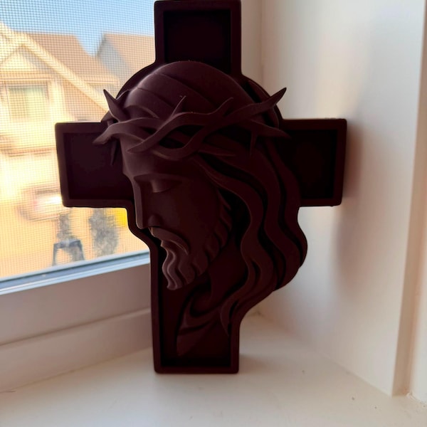 Rosewood tone Jesus face cross