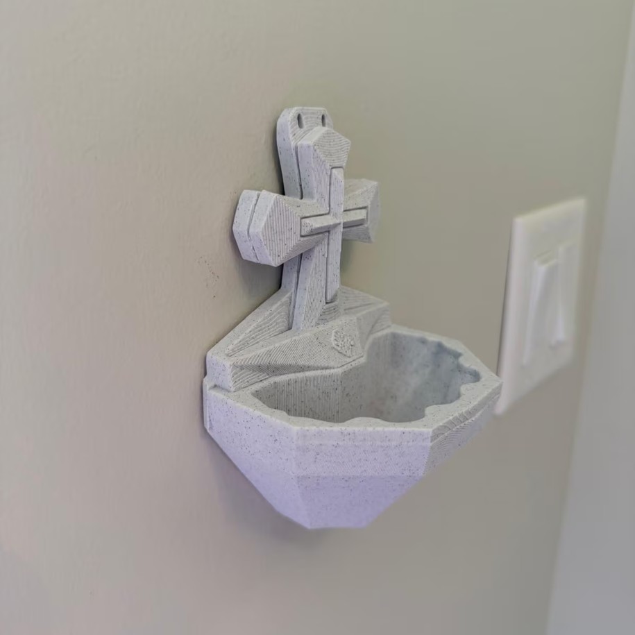 Marble Holy Water Font with Cross — photo 2 of 3, made to order by Danjo 3D Studio