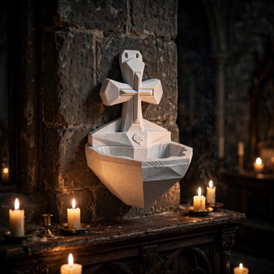 Marble Holy Water Font with Cross — photo 3 of 3, made to order by Danjo 3D Studio