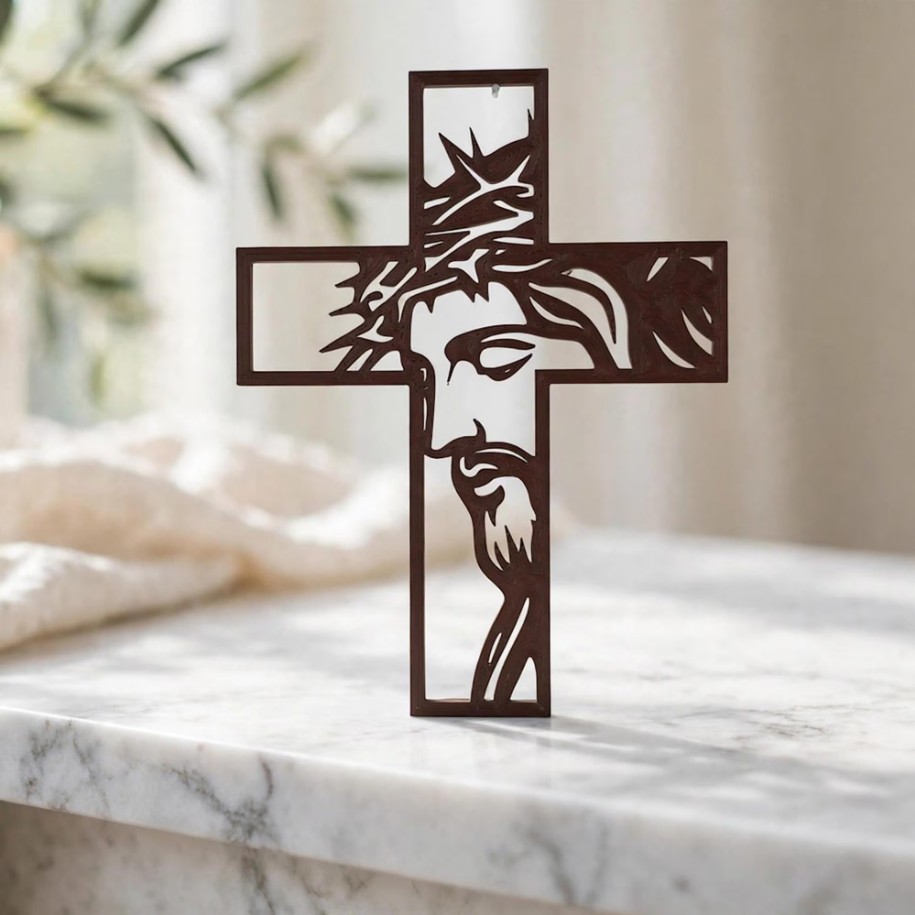 Jesus Face Line Art Cross — photo 3 of 3, made to order by Danjo 3D Studio