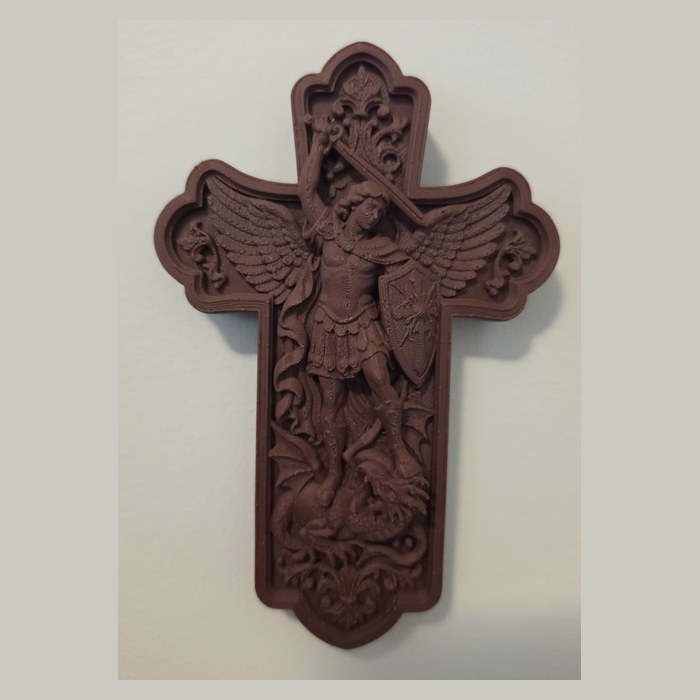 Saint Michael Archangel wall cross in rosewood tone