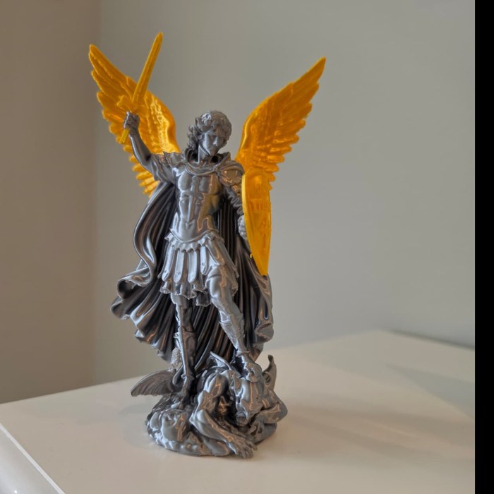 St. Michael the Archangel statue in silver and gold