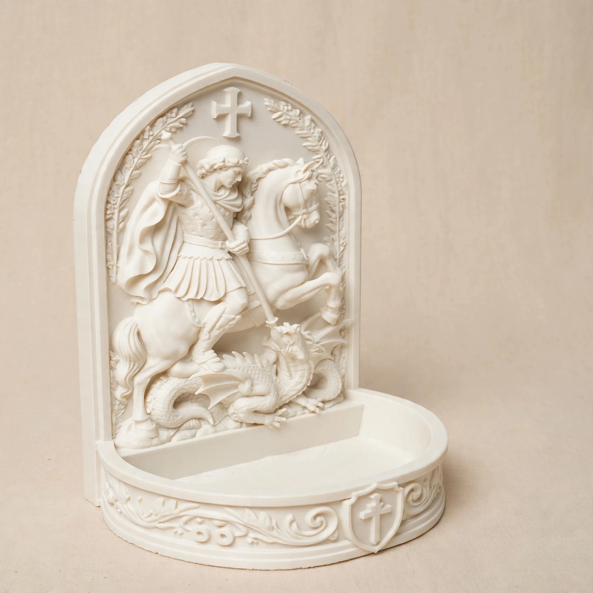 Saint George rosary holder statue