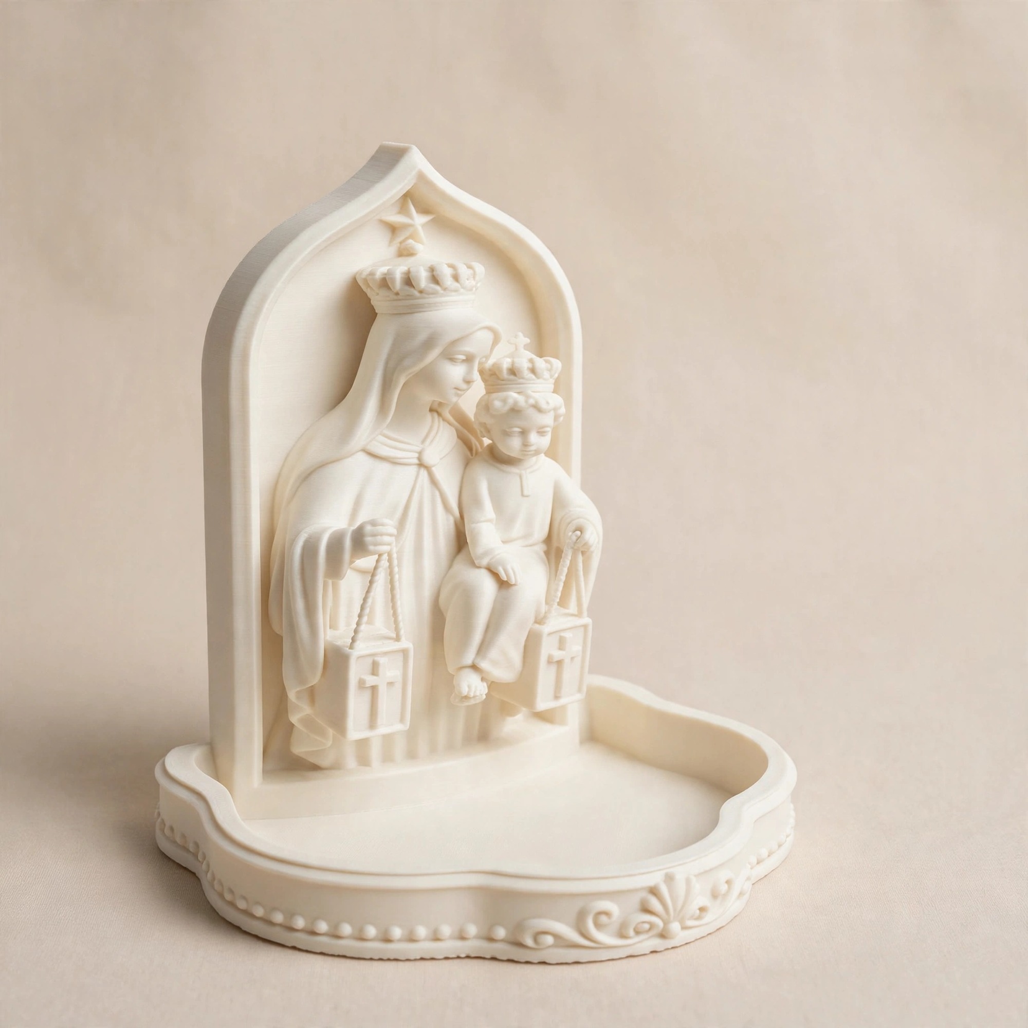 Our Lady of Mount Carmel rosary holder statue
